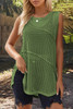 Fern Green Exposed Seam Knit Hollow out Tank Top