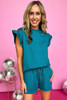Skobeloff Textured Ruffle Split Top and Drawstring Shorts