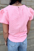 Pink Textured Puff Sleeve T Shirt
