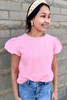 Pink Textured Puff Sleeve T Shirt