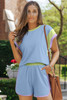 Blue Contrast Trim Cap Sleeve Tee Shorts Set