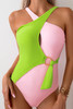 Light Green Two Tone Colorblock Crossed Neck Hollowed Monokini