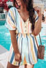 Striped Print V-neck Button Romper