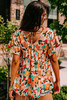 Apricot Floral Print Short Sleeve V Neck Tied Back Blouse