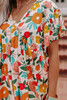 Apricot Floral Print Short Sleeve V Neck Tied Back Blouse