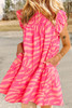 Pink Zebra Stripe Printed Ruffle Trim Pocketed Dress