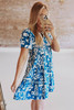 Blue Ricrac Trim Split Neck Floral Loose Dress