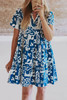 Blue Ricrac Trim Split Neck Floral Loose Dress Blue Ricrac Trim Split Neck Floral Loose Dress
