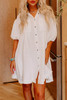 White Half Puff Sleeve Buttoned Shirt Mini Dress