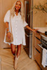 White Half Puff Sleeve Buttoned Shirt Mini Dress