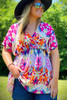 Multicolour Dreamy Print Wrap V Neck Plus Babydoll Blouse