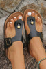 Black Vintage Buckle PU Leather Thong Slippers Black Vintage Buckle PU Leather Thong Slippers
