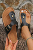 Black Vintage Buckle PU Leather Thong Slippers Black Vintage Buckle PU Leather Thong Slippers