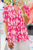Rose Abstract Print Smocked Puff Sleeve V Neck Blouse Rose Abstract Print Smocked Puff Sleeve V Neck Blouse
