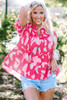 Rose Abstract Print Smocked Puff Sleeve V Neck Blouse Rose Abstract Print Smocked Puff Sleeve V Neck Blouse
