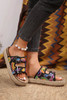 Black Paisley Print Double-Buckle Wedge Slippers