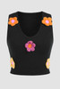 Black 3D Flower Decor Cropped Sweater Vest