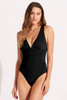 Black Deep V Neck Crossover Backless Ruched High Cut Monokini