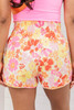 Orange Boho Floral Shirred High Waist Casual Shorts