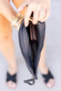 Black Contrast Striped Straw Woven Shoulder Bag