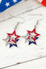 Fiery Red American Flag Rhinestone Star Dangle Earrings