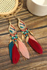 Red Bohemian Feathered Beaded Tassel Hook Earrings