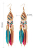 Red Bohemian Feathered Beaded Tassel Hook Earrings