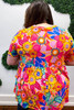 Pink Floral Print Short Sleeve Plus Size Babydoll Blouse