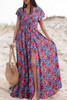 Blue Floral Print V Neck Wrap Split Maxi Dress Blue Floral Print V Neck Wrap Split Maxi Dress