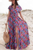 Blue Floral Print V Neck Wrap Split Maxi Dress Blue Floral Print V Neck Wrap Split Maxi Dress