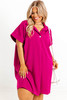 Bright Pink Collared V Neck Short Sleeve Shift Plus Size Dress