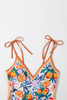 Orange Fruit Plant Print Tied Straps V Neck One Piece Swimsuit