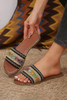 Chestnut Bohemian Pattern Crochet Faux Leather Beach Slippers