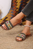 Chestnut Bohemian Pattern Crochet Faux Leather Beach Slippers Chestnut Bohemian Pattern Crochet Faux Leather Beach Slippers