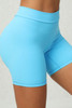 Sky Blue Solid Ruched Butt Lifting High Waist Sports Shorts