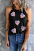 Black Sequin American Flag Heart Graphic Tank Top