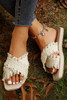 Beige Tassel Woven Crossed Straps Flat Slippers