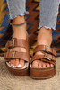 Chestnut Dual Buckle Studded Platform Sandal Slippers