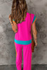Strawberry Pink Color Block Detail Casual Two-piece Set