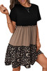 Light French Beige Leopard Print Colorblock Frill Trim T-shirt Dress