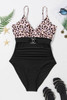 Black Animal Print Belted Ruched V Neck One-piece Swimsuit