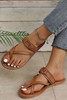 Chestnut Cross Toe Metal Buckle Leathered Flat Slippers