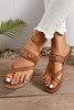 Chestnut Cross Toe Metal Buckle Leathered Flat Slippers Chestnut Cross Toe Metal Buckle Leathered Flat Slippers