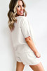 White Casual Textured Tee and Drawstring Shorts Set