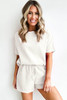 White Casual Textured Tee and Drawstring Shorts Set