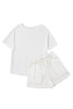 White Casual Textured Tee and Drawstring Shorts Set White Casual Textured Tee and Drawstring Shorts Set