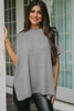 Gray Short Sleeve Side Slit Oversized Sweater