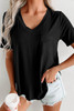 Black V Neck Pocketed Rounded Hem Tee