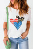 White Stars Stripe Leopard Heart Shape Graphic T Shirt