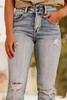 Dusk Blue Vintage Light Wash Ripped Raw Edge Flare Jeans